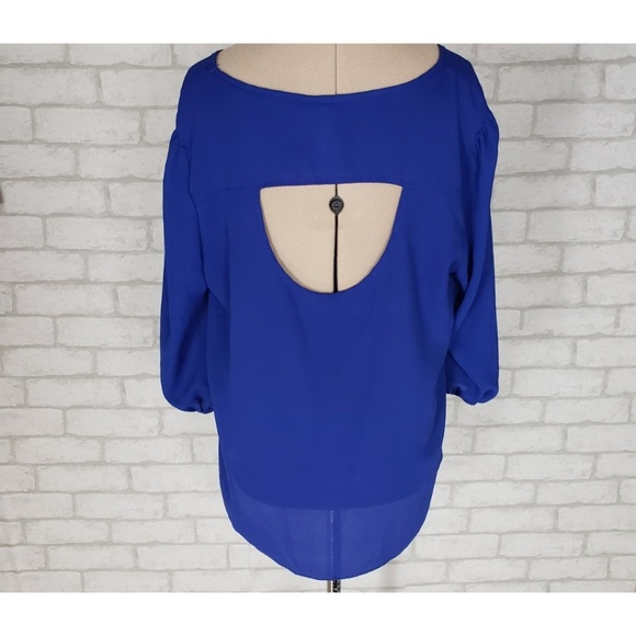 💥Must Bundle💥 Bella D Blue 3/4 Sleeve Cutout Blouse Large - Picture 3 of 6